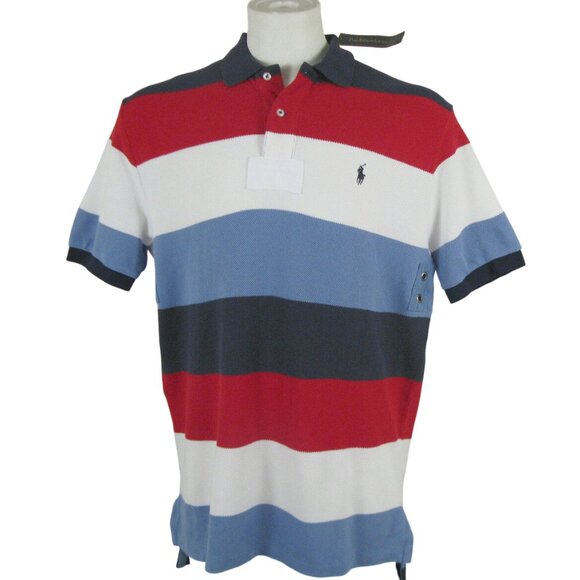 NEW $90 Polo Ralph Lauren Polo Shirt! Red Blue Striped Looser Weave Pique Cotton - Picture 1 of 1